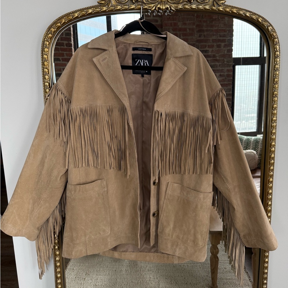 Zara Beige Leather Jacket - Picture 2 of 6